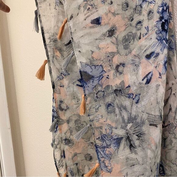 BP infinity scarf floral print lightweight gauze whimsy romantic tassels - Picture 5 of 11